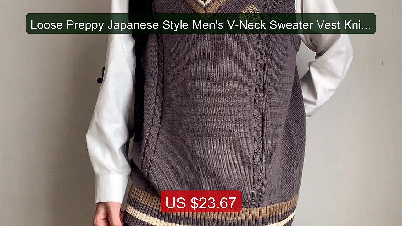 Loose Preppy Japanese Style Men's V-Neck Sweater Vest Knitt... -- Top Pick 2026 | Unbeatable Price!