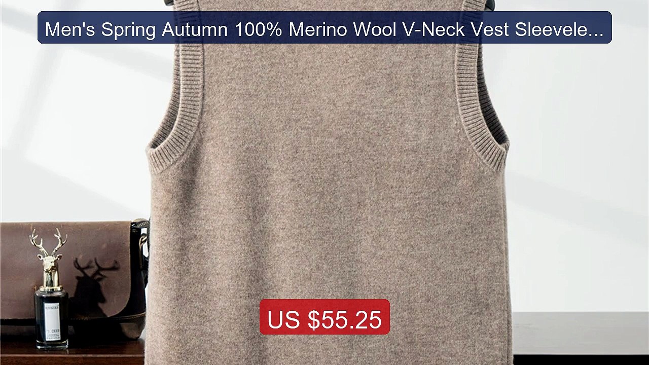Men's Spring Autumn 100% Merino Wool V-Neck Vest Sleeveless... -- Top Pick 2026 | Unbeatable Price!