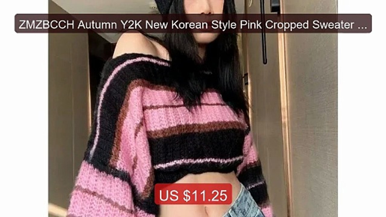 ZMZBCCH Autumn Y2K New Korean Style Pink Cropped Sweater Women... -- Best Buy 2026 | Great Quality!