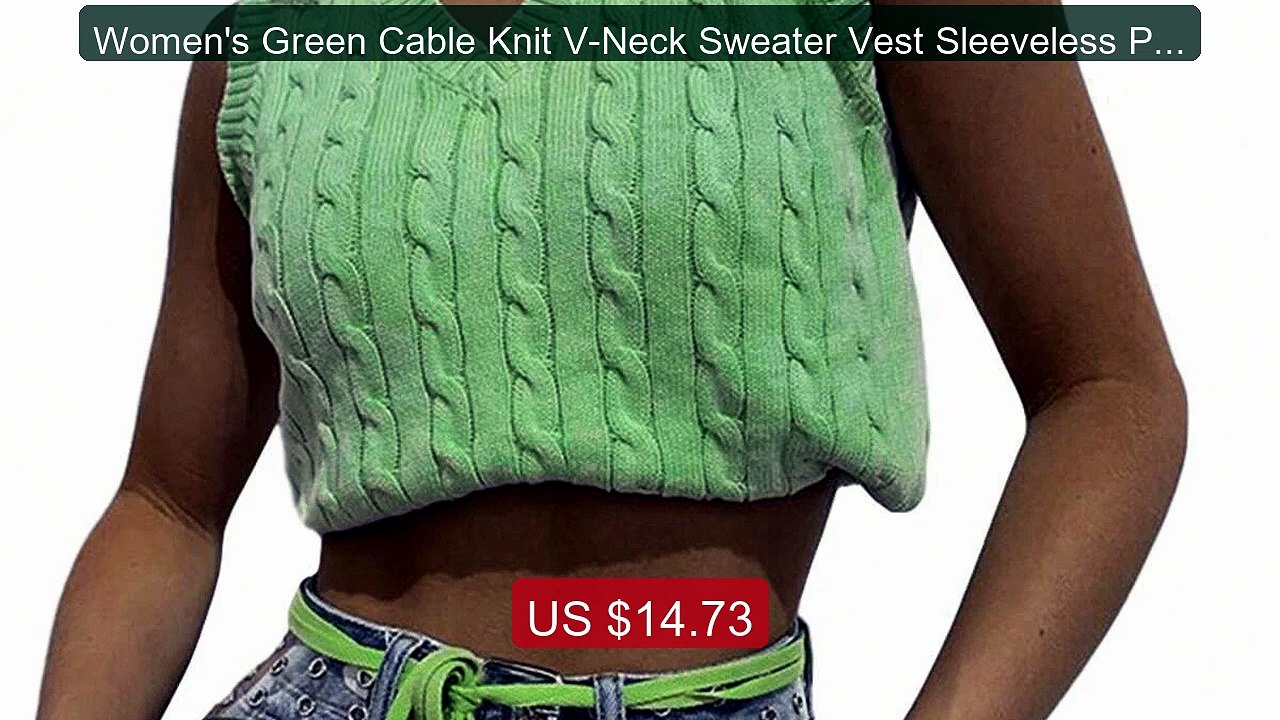 Women's Green Cable Knit V-Neck Sweater Vest Sleeveless Preppy... -- Hot Deal 2026 | Limited Offer!