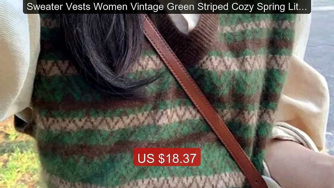 Sweater Vests Women Vintage Green Striped Cozy Spring Literary Leis... -- Top Rated 2026 | Buy Now!