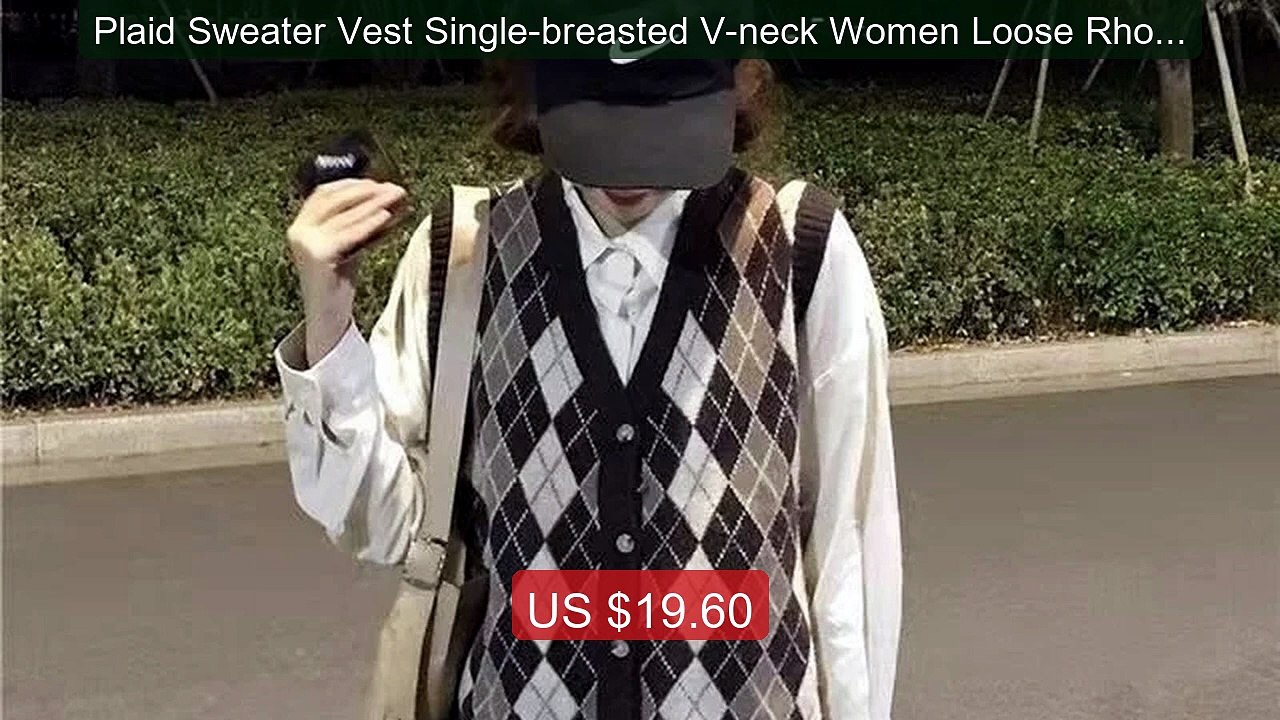 Plaid Sweater Vest Single-breasted V-neck Women Loose Rhombus Knitt... -- Top Rated 2026 | Buy Now!