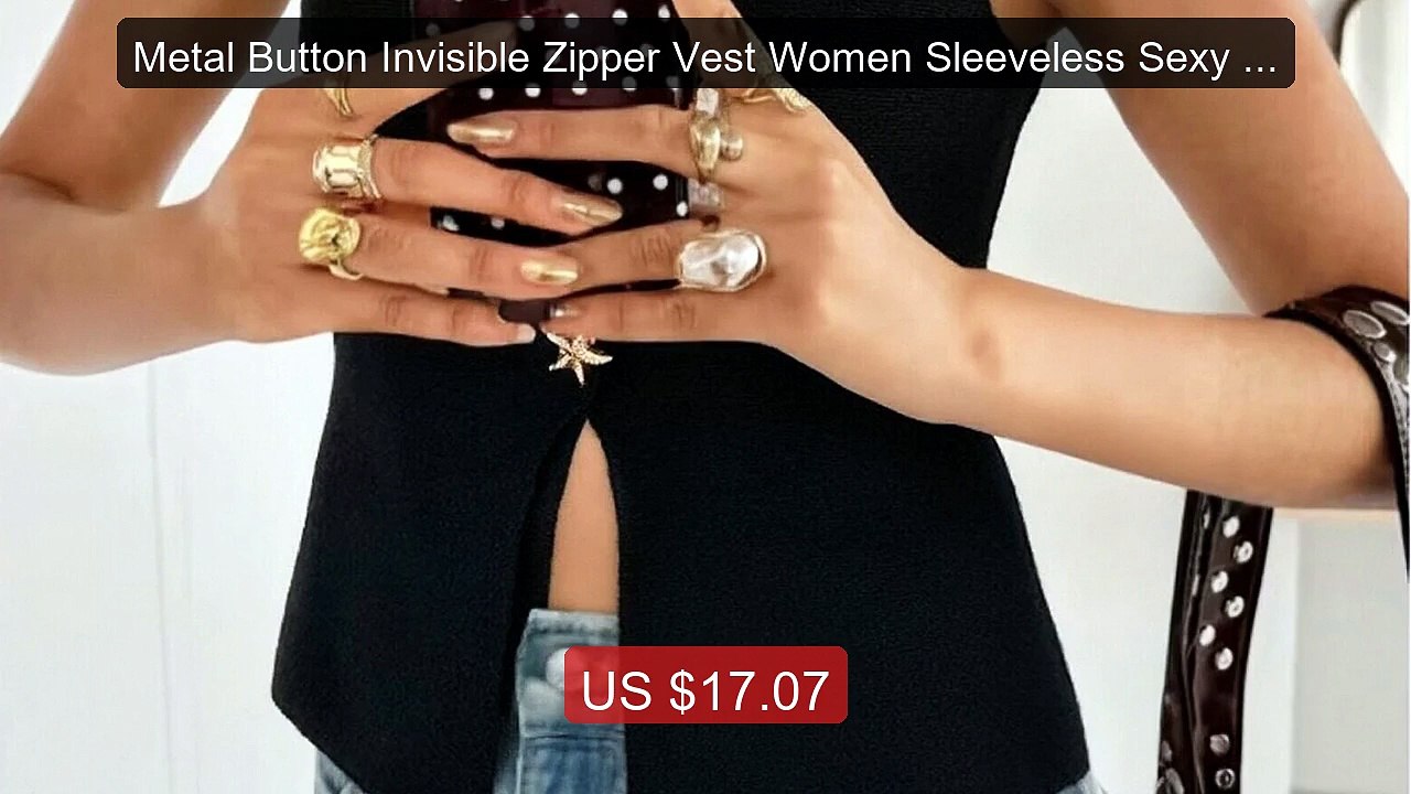 Metal Button Invisible Zipper Vest Women Sleeveless Sexy Crop ... -- Best Buy 2026 | Great Quality!