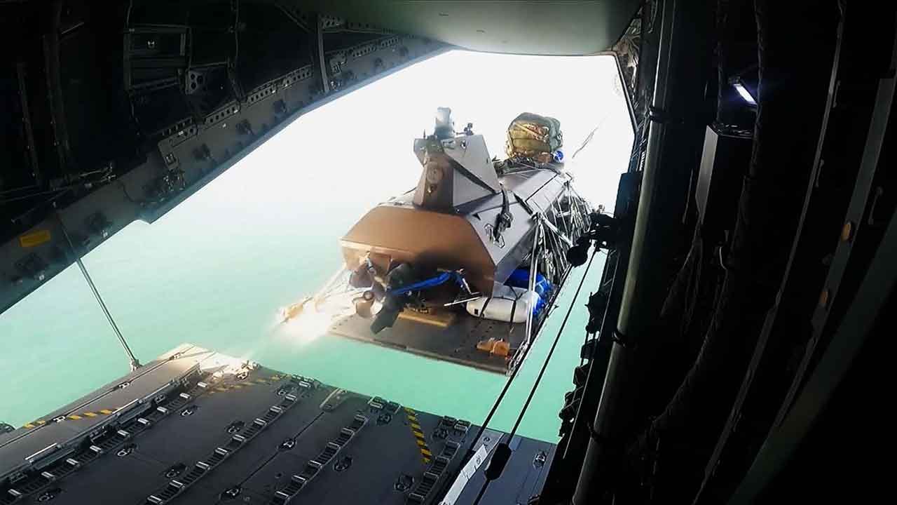 Royal Navy tests aerial launch of uncrewed boat from A400M