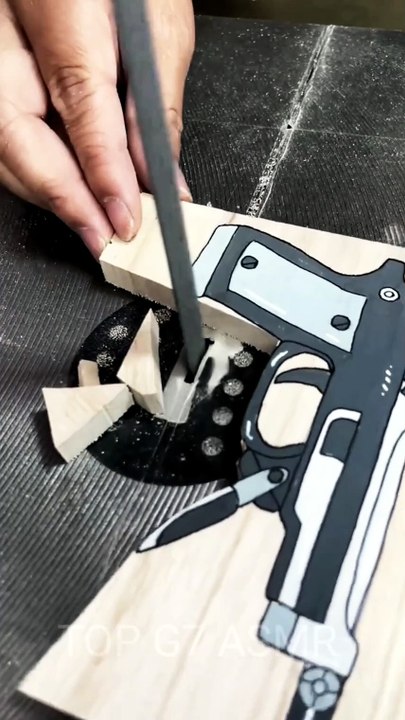 ​Cutting a Handgun Drawing on Wood: Oddly Satisfying ASMR Art ✨ | Top G7 ASMR