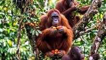 Orang utan makan buah buahan