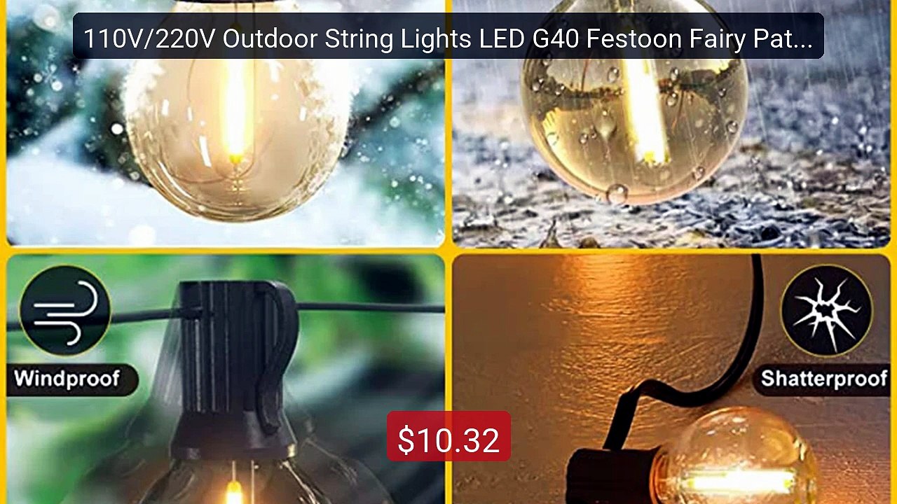 110V/220V Outdoor String Lights LED G40 Festoon Fairy Patio Garland... -- Top Rated 2026 | Buy Now!