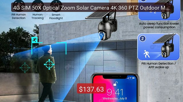 4G SIM 50X Optical Zoom Solar Camera 4K 360 PTZ Outdoor Motion Dete... Top Rated 2026 | Buy Now!