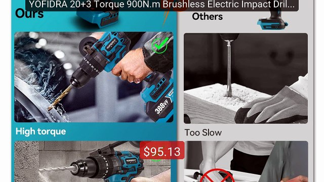 YOFIDRA 20+3 Torque 900N.m Brushless Electric Impact Drill 13M... Hot Deal 2026 | Limited Offer!