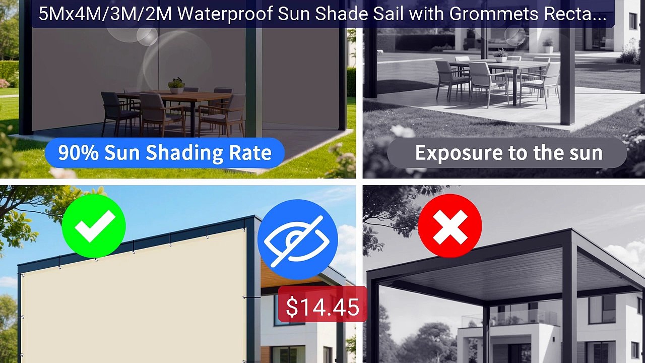 5Mx4M/3M/2M Waterproof Sun Shade Sail with Grom...