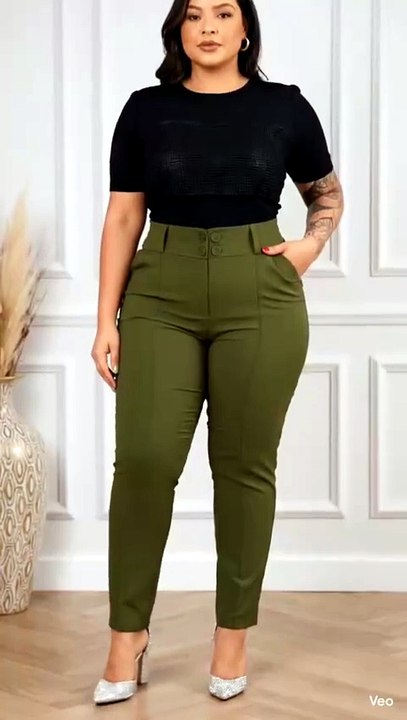 Calça Social Feminina Plus Size Alfaiataria Bengaline Cintura Alta Com Bolsos E 2 Botões Veste Do 42 Ao 52