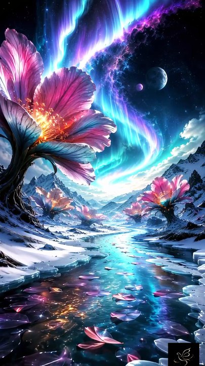 Frozen Cosmic Flowers Bloom Into Giant Auroras | Surreal Fantasy in 4K
