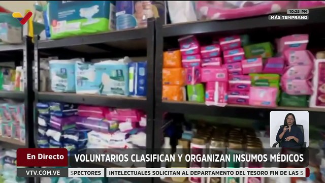 Caracas | Voluntarios clasifican insumos médicos en el campamento transitorio Gran Colombia