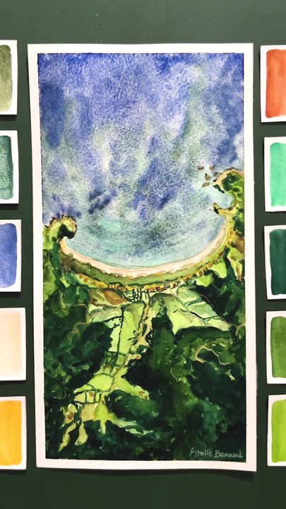 Peindre la mer avec des l'aquarelles granuleuses