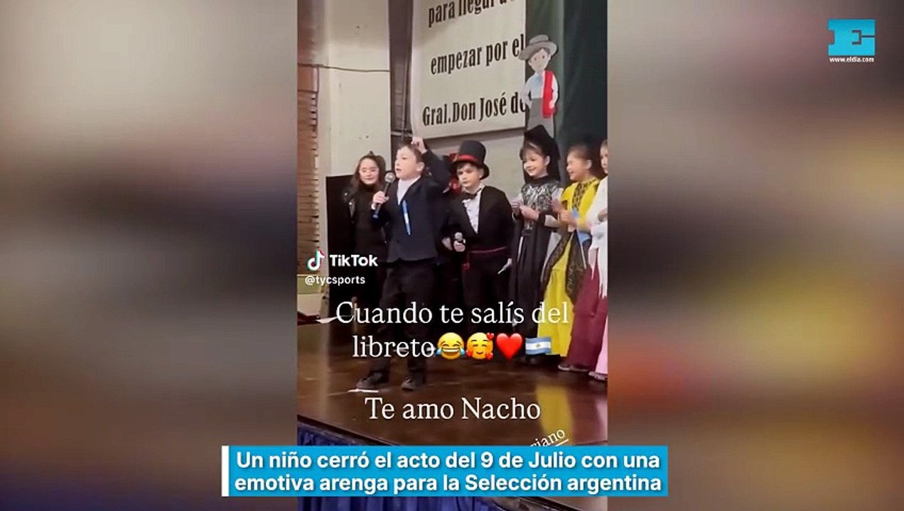 Un niño cerró el acto del 9 de Julio con una emotiva arenga para la Selección argentina