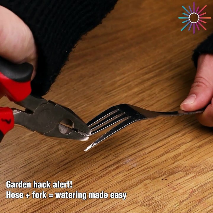 Hose + fork = watering made easy 🍴🌿