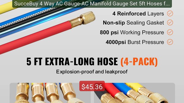 SucceBuy 4 Way AC Gauge-AC Manifold Gauge Set 5ft Hoses for... Top Pick 2026 | Unbeatable Price!