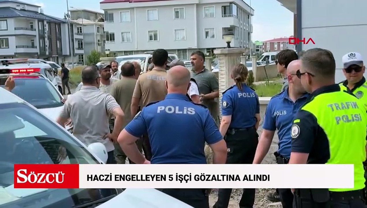 Hacze gelen icra görevlilerini engelleyen işçilere polis müdahale etti; 5 gözaltı