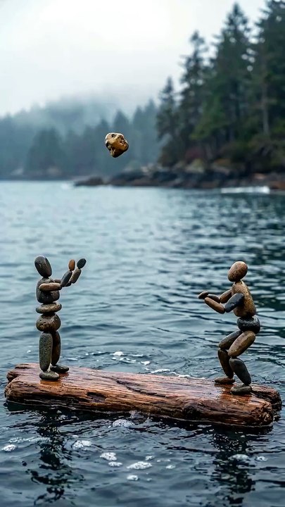 Playing volleyball like a stone found in a river, enjoying the sea