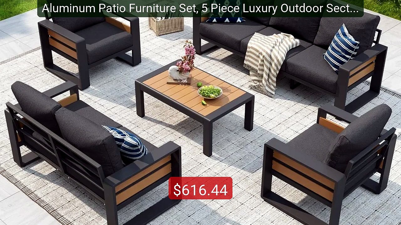 Aluminum Patio Furniture Set, 5 Piece Luxury Ou...