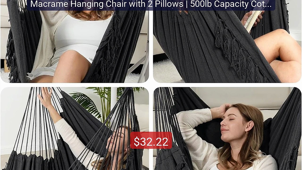 Macrame Hanging Chair with 2 Pillows | 500lb Capacity Cotton ... -- Amazing Value 2026 | Must Have!