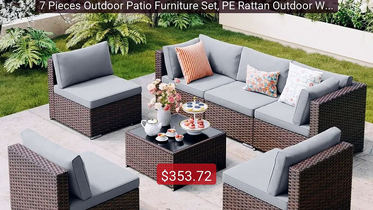 7 Pieces Outdoor Patio Furniture Set, PE Rattan...