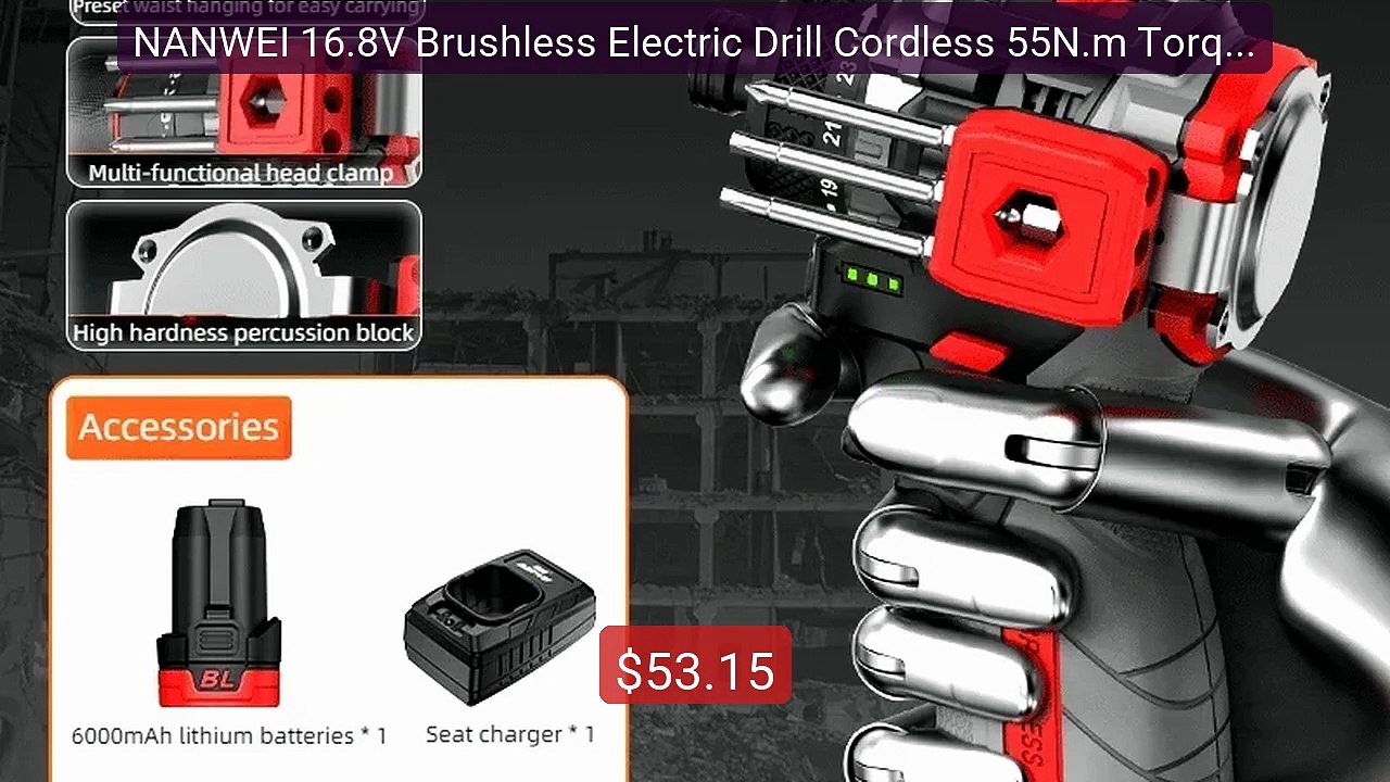 NANWEI 16.8V Brushless Electric Drill Cordless 55N.m Torque Li-ion ... -- Top Rated 2026 | Buy Now!