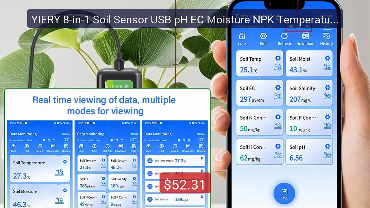 YIERY 8-in-1 Soil Sensor USB pH EC Moisture NPK Temperature Salinit... -- Top Rated 2026 | Buy Now!