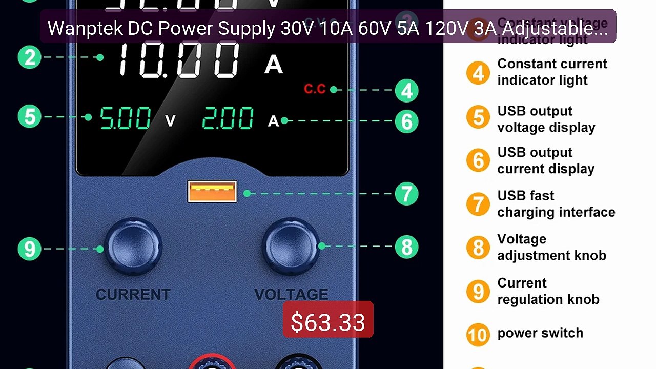 Wanptek DC Power Supply 30V 10A 60V 5A 120V 3A Adjustable Labo... -- Best Buy 2026 | Great Quality!