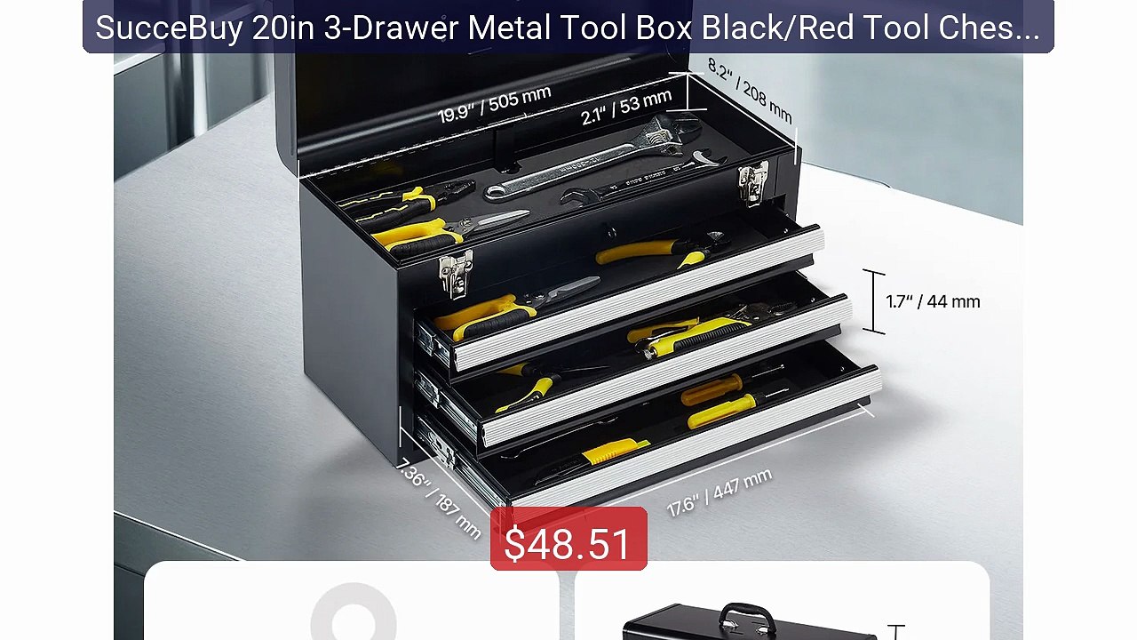 SucceBuy 20in 3-Drawer Metal Tool Box Black/Red Tool Chest with EV... -- Best Deal 2026 | Shop Now!