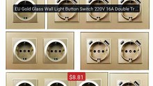 EU Gold Glass Wall Light Button Switch 220V 16A Double Triple... -- Amazing Value 2026 | Must Have!