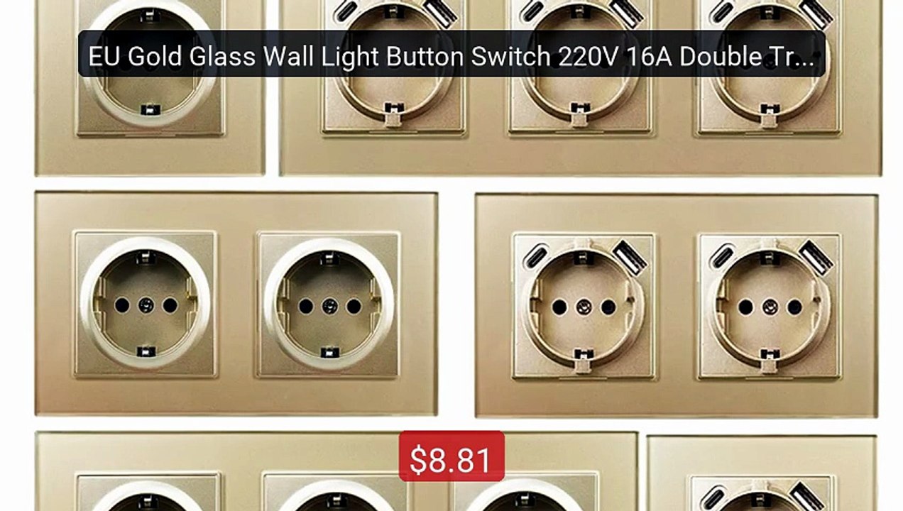 EU Gold Glass Wall Light Button Switch 220V 16A Double Triple... -- Amazing Value 2026 | Must Have!