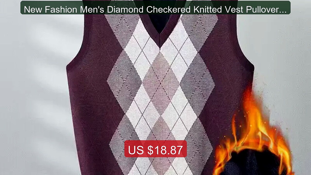 New Fashion Men's Diamond Checkered Knitted Vest Pullover V Neck Sl... -- Top Rated 2026 | Buy Now!