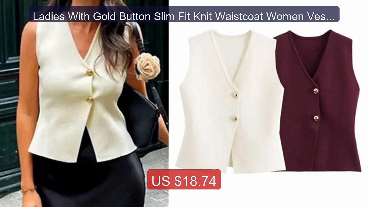 Ladies With Gold Button Slim Fit Knit Waistcoat Women Vest ... -- Top Pick 2026 | Unbeatable Price!