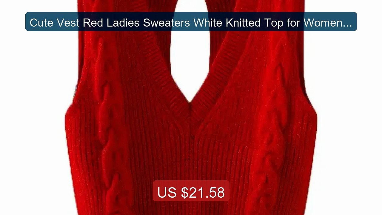Cute Vest Red Ladies Sweaters White Knitted Top for Women V-neck K... -- Best Deal 2026 | Shop Now!