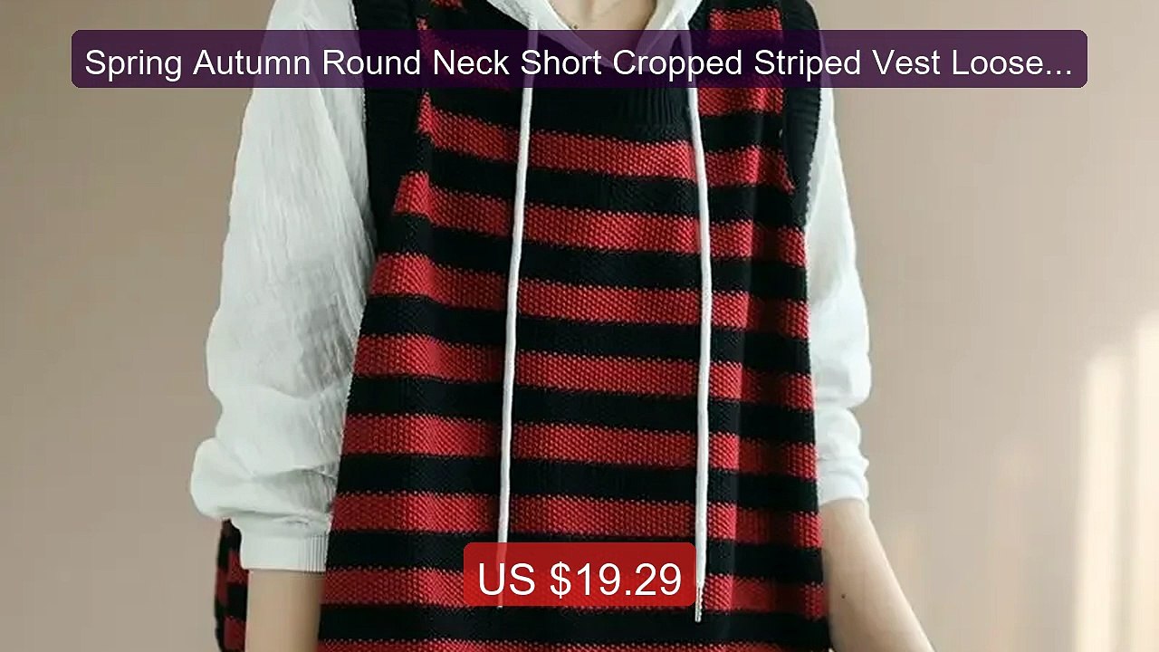 Spring Autumn Round Neck Short Cropped Striped Vest Loose Cott... -- Best Buy 2026 | Great Quality!