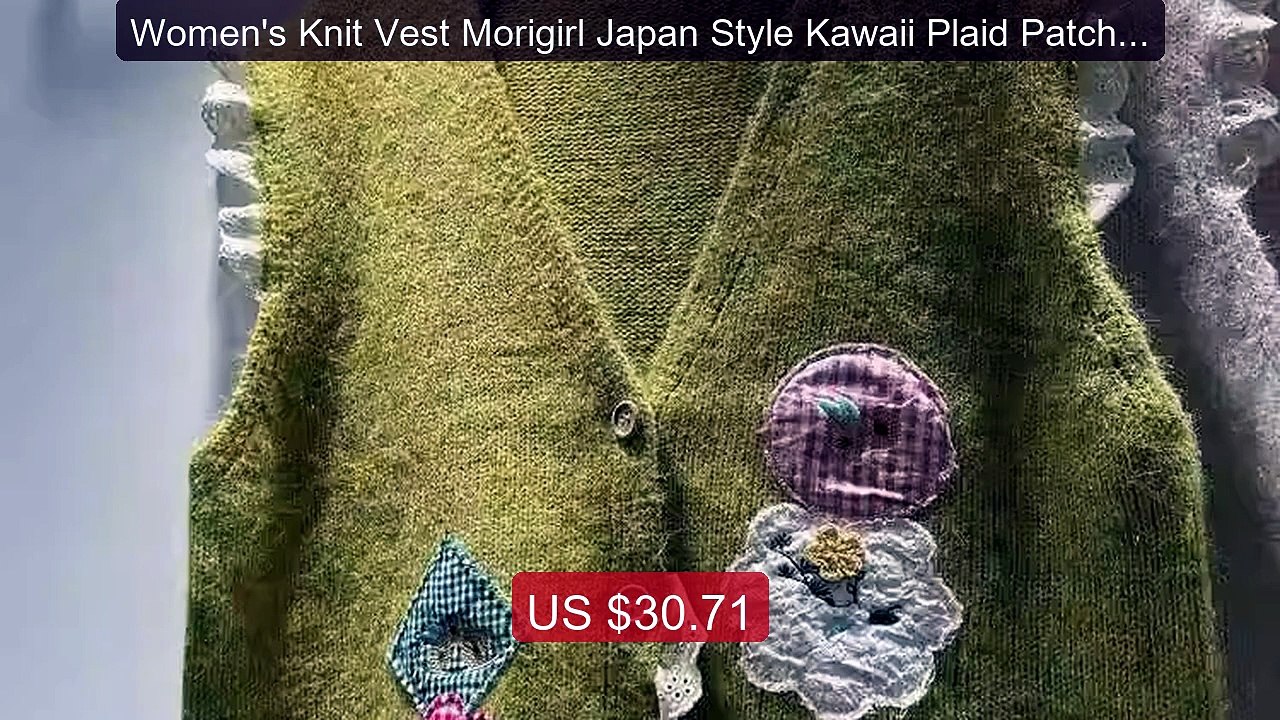 Women's Knit Vest Morigirl Japan Style Kawaii Plaid Patch Sleeveles... -- Top Rated 2026 | Buy Now!