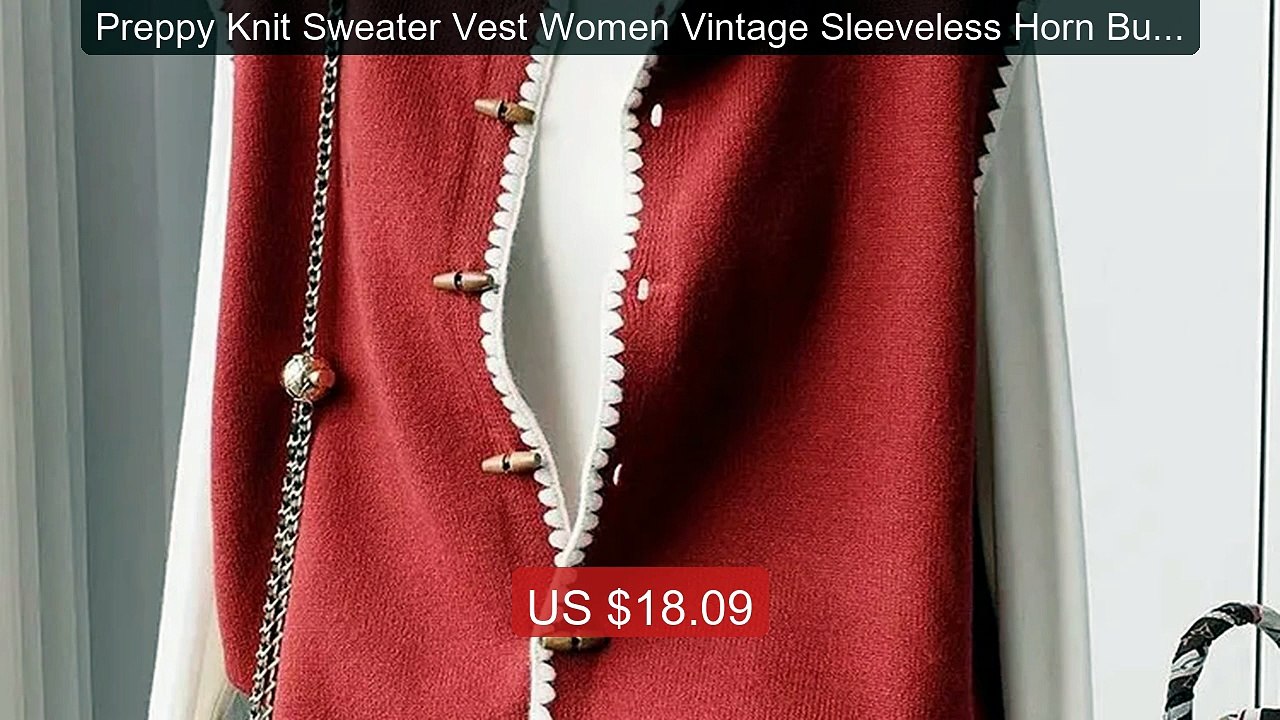 Preppy Knit Sweater Vest Women Vintage Sleeveless Horn Button... -- Amazing Value 2026 | Must Have!