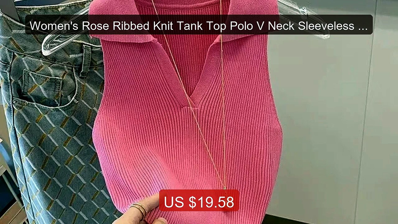 Women's Rose Ribbed Knit Tank Top Polo V Neck Sleeveless Slim Fit ... -- Best Deal 2026 | Shop Now!