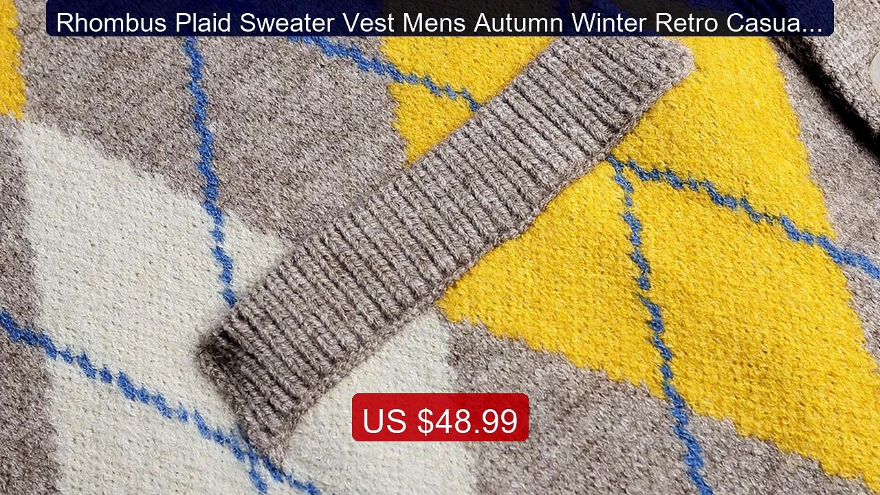 Rhombus Plaid Sweater Vest Mens Autumn Winter Retro Casual ... -- Top Pick 2026 | Unbeatable Price!