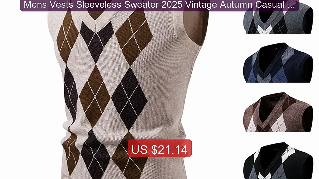 Mens Vests Sleeveless Sweater 2025 Vintage Autumn Casual V-Neck Ar... -- Best Deal 2026 | Shop Now!