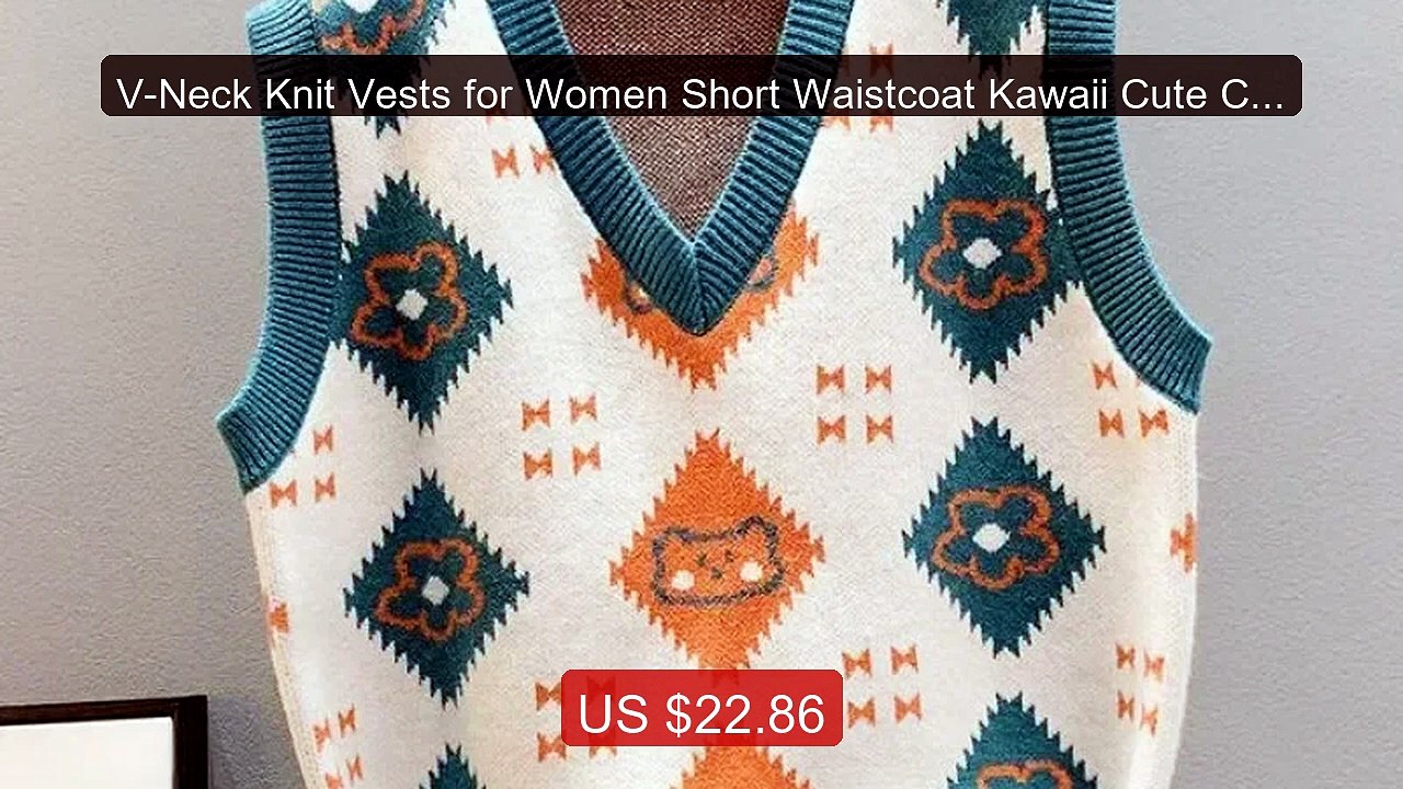 V-Neck Knit Vests for Women Short Waistcoat Kawaii Cute Cro... -- Top Pick 2026 | Unbeatable Price!