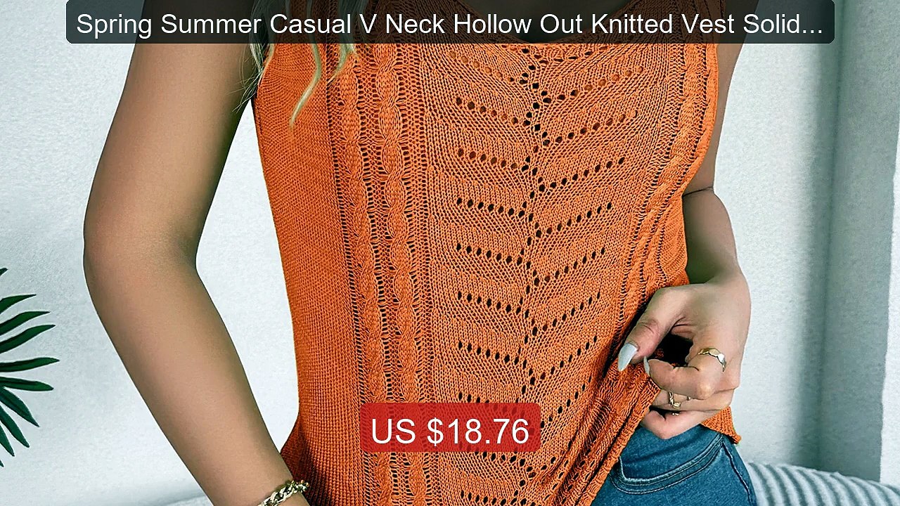 Spring Summer Casual V Neck Hollow Out Knitted Vest Solid Color Sle... -- Top Rated 2026 | Buy Now!