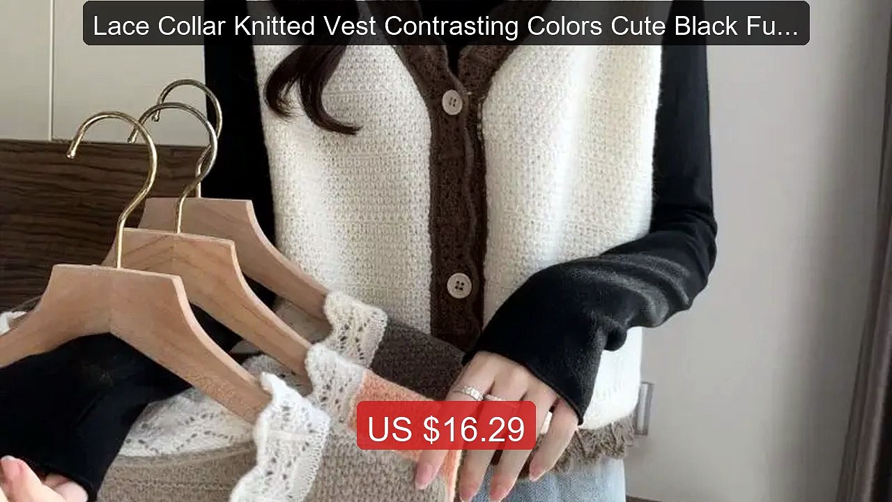 Lace Collar Knitted Vest Contrasting Colors Cute Black Fungus ... -- Best Buy 2026 | Great Quality!