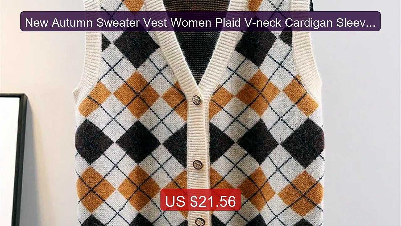 New Autumn Sweater Vest Women Plaid V-neck Cardigan Sleeveless Knit... -- Top Rated 2026 | Buy Now!