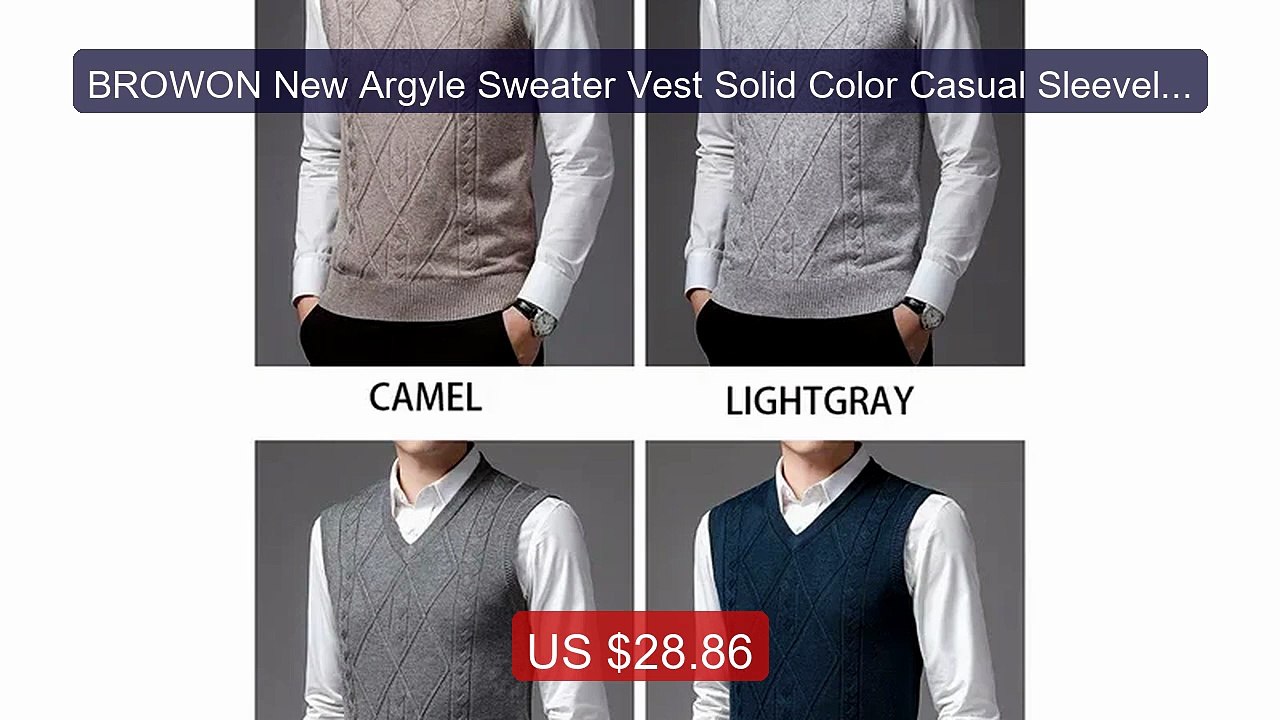 BROWON New Argyle Sweater Vest Solid Color Casual Sleeveless A... -- Hot Deal 2026 | Limited Offer!