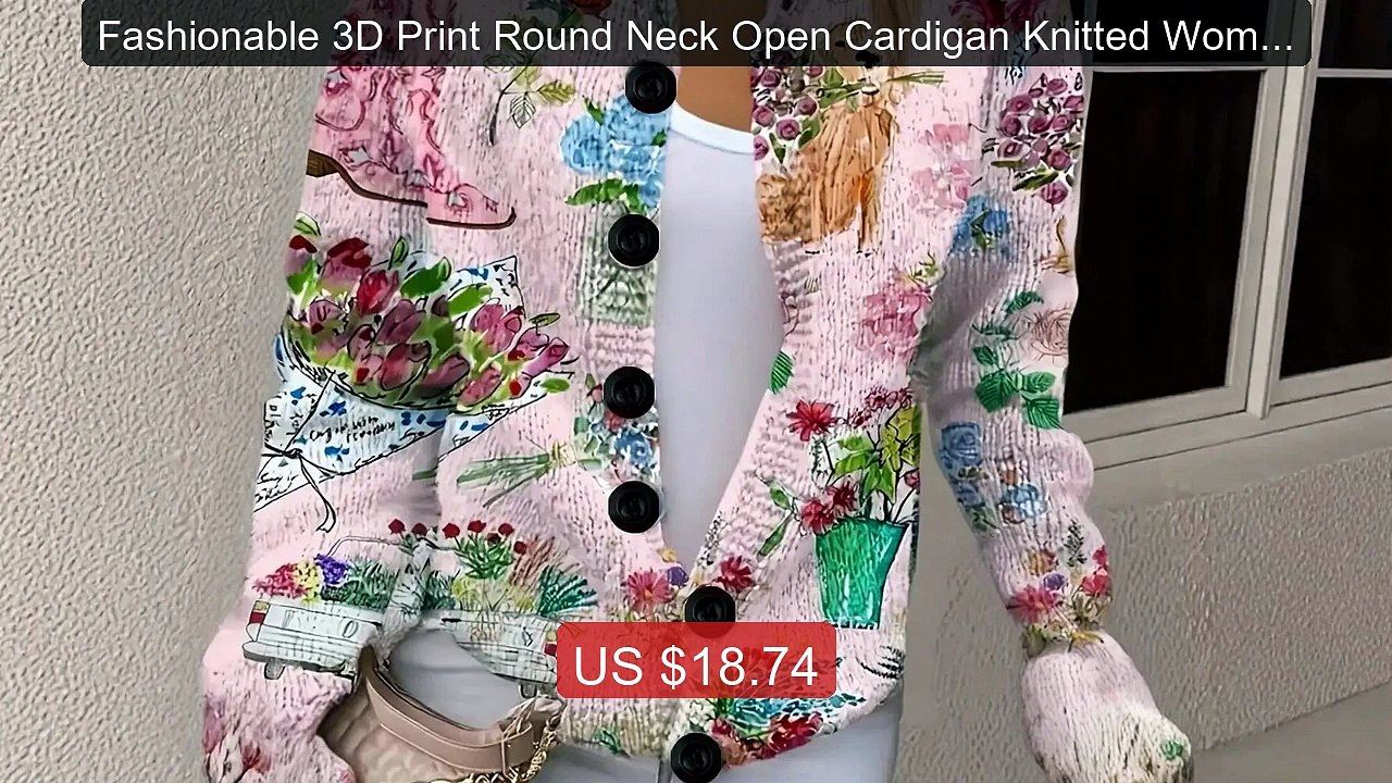 Fashionable 3D Print Round Neck Open Cardigan Knitted Women's Oute... -- Best Deal 2026 | Shop Now!