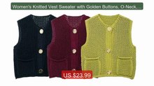 Women's Knitted Vest Sweater with Golden Buttons, O-Neck, Sle... -- Amazing Value 2026 | Must Have!