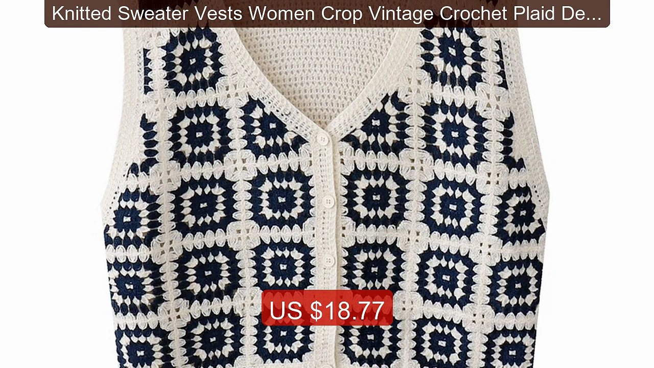 Knitted Sweater Vests Women Crop Vintage Crochet Plaid Designed Har... -- Top Rated 2026 | Buy Now!