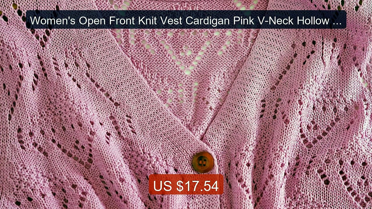 Women's Open Front Knit Vest Cardigan Pink V-Neck Hollow Out ... -- Amazing Value 2026 | Must Have!